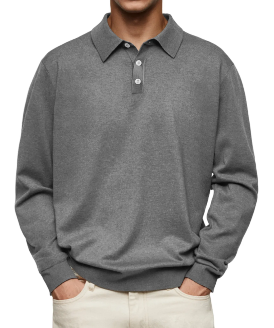 Classic Collared Pullover With Button Down Design