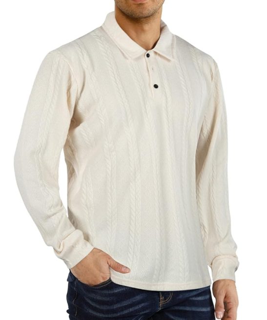 Long Sleeve Ribbed Knit Polo Sweater