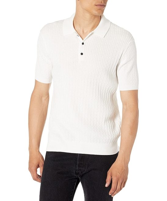Short Sleeve Cable Polo Sweater