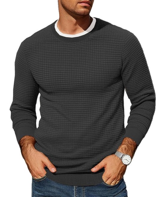 Waffle Knit Crew Pullover Sweater
