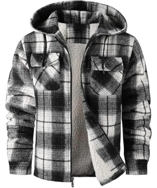Plaid Flannel Jacket With Sherpa Lining And Winter Zip Up Hoodie Coat