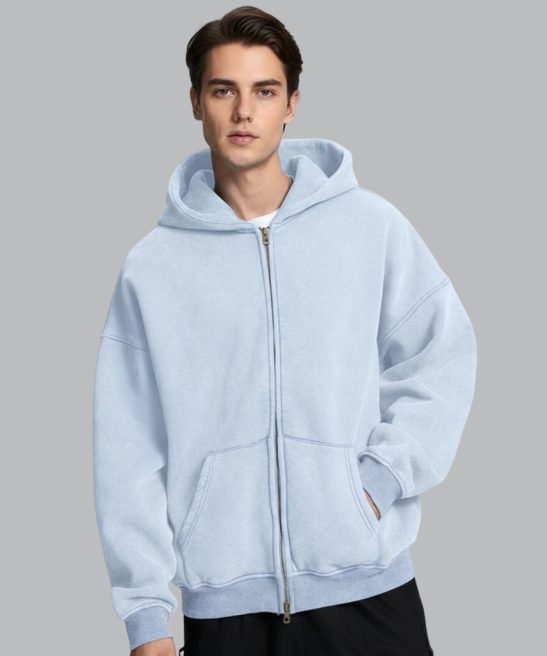 Oversized Double Zip Heavyweight Fleece Hoodie