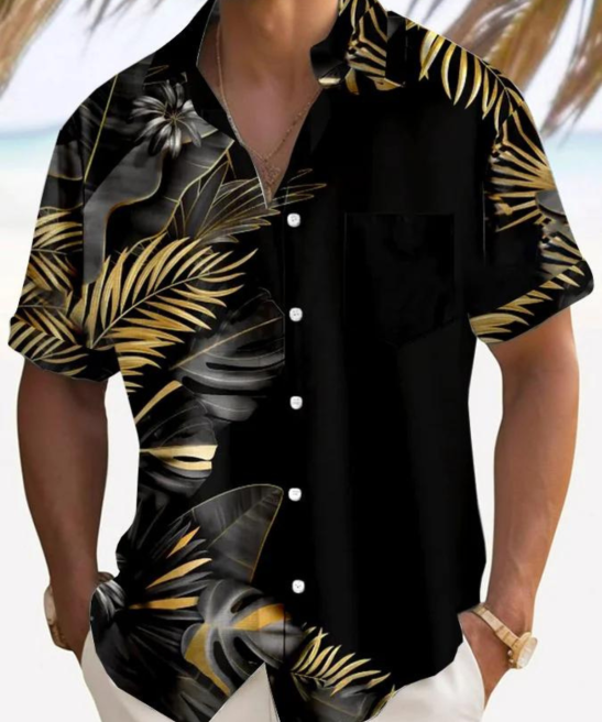 Tree Leaves Print Short Sleeve Shirt