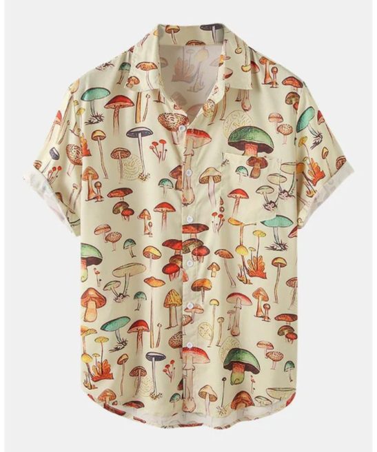 Vibrant Mushroom Pattern Short Sleeve Shirt