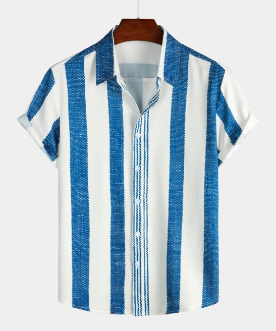 Vintage Vertical Striped Casual Short Sleeve Shirt