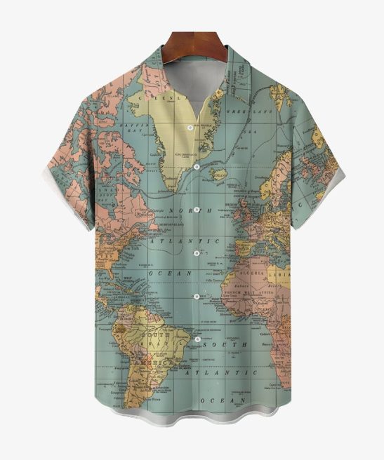 Vintage World Map Print Short Sleeve Shirt