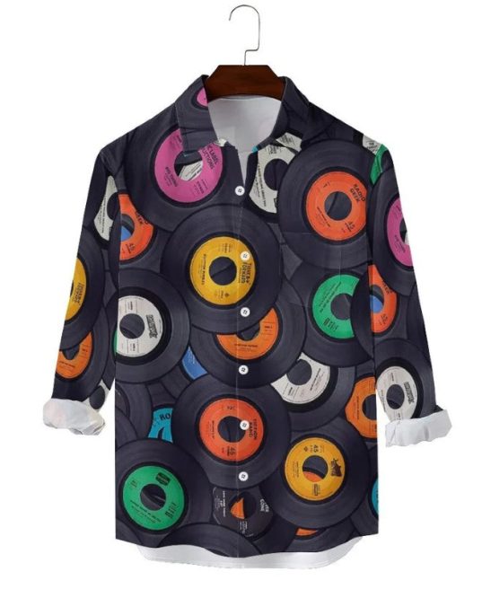 Vinyl Records Casual Printed Long Sleeve Shirt