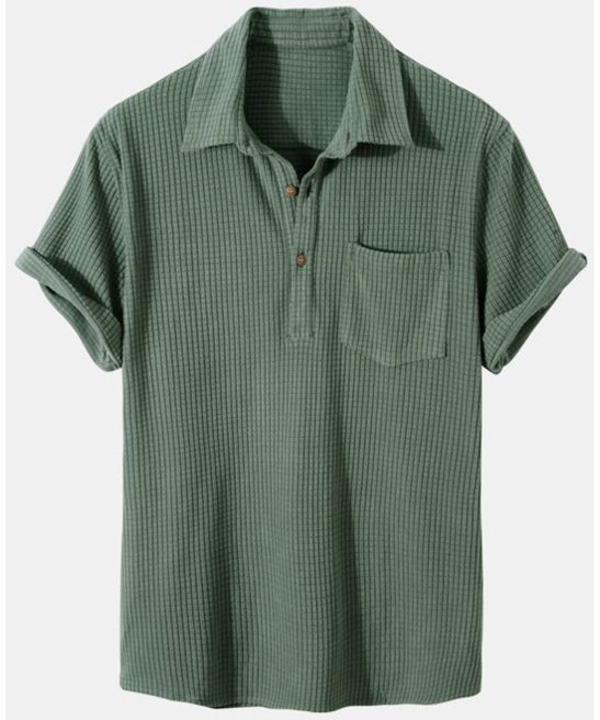 Waffle Knit Lapel Henley Shirt